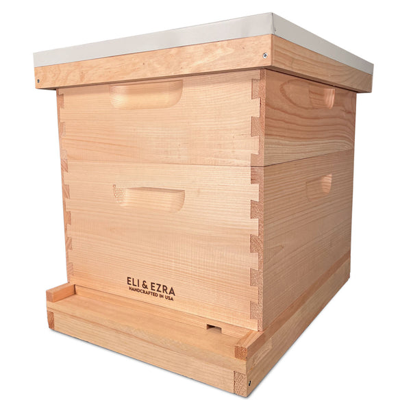 10 Frame Eli and Ezra Premium Amish-Made in USA Beehive Kit: 1 Deep + 1 Medium Boxes with Dovetail Joints