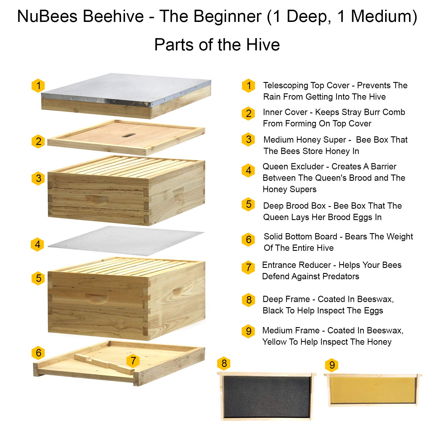 Nubee 8 Frame Beehive - (2)Deeps & (1)Medium