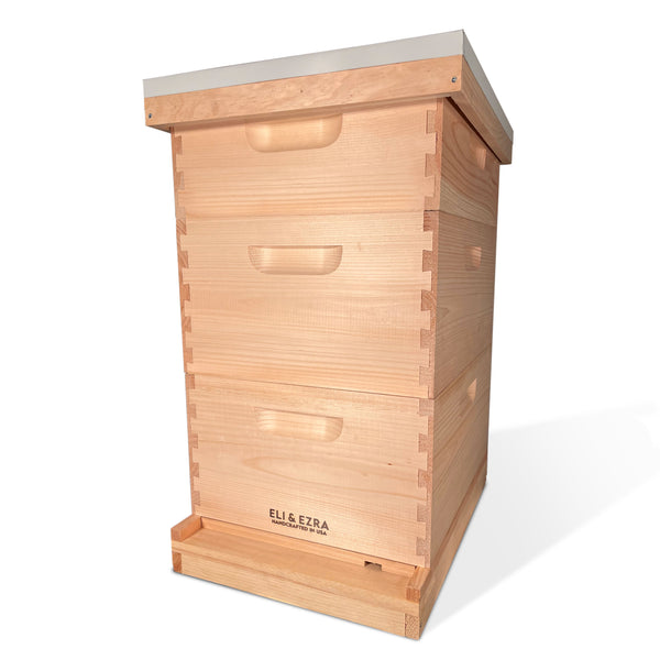 10 Frame Eli and Ezra Premium Amish-Made in USA Beehive Kit: 2 Deep + 1 Medium Boxes with Dovetail Joints