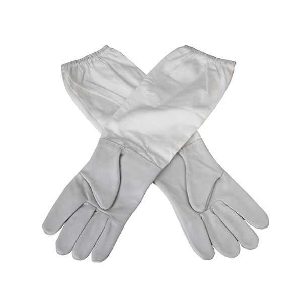 Thick Sheepskin Leather Gloves That Have Elbow Length Breathable Fabric. Cinched End