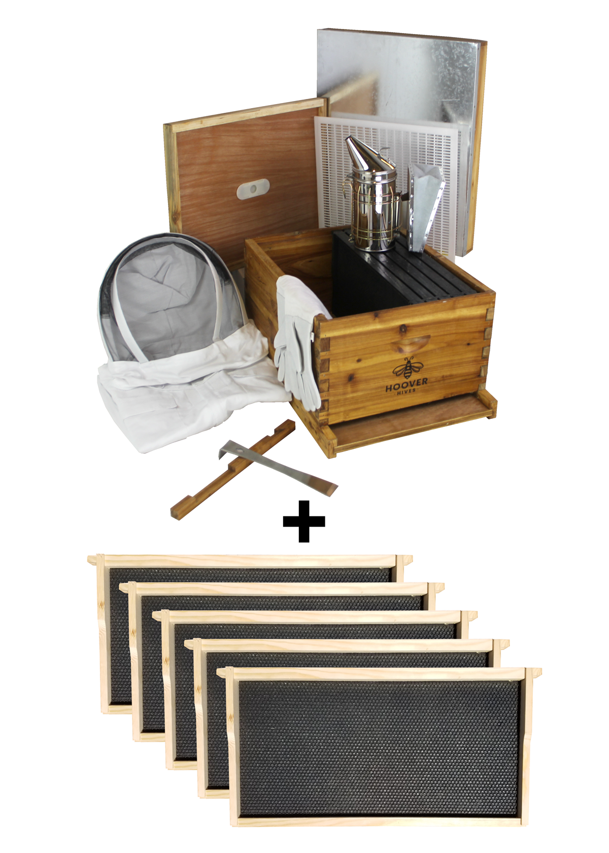 Hoover Hives Wax Coated 10 Frame Beehive Starter Kit With 1 Deep Bee Box & Accessories Starter Kit And 5 Extra Frames