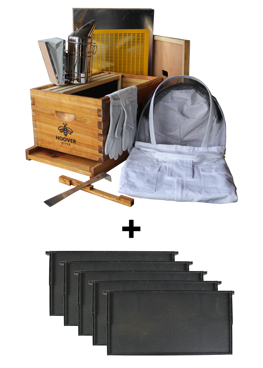 Hoover Hives Wax Coated 8 Frame Beehive Starter Kit With 1 Deep Bee Box & Accessories Starter Kit And 5 Extra Frames
