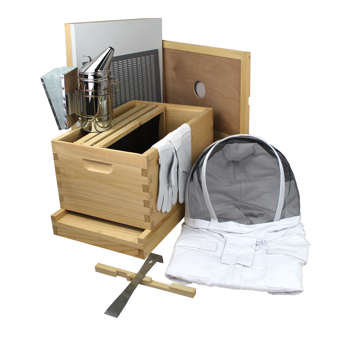 Busy Bees 'N' More Amish Made 8 Frame Beehive Starter Kit With 1 Deep Bee Box & Accessories Starter Kit